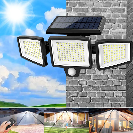 Tuffenough Solar Outdoor Security Lights, 2500LM 210LED 3-Head Dimmable Spotlights with 3 Lighting Modes, IP65 Waterproof, Ideal for Yard, Garage, Porch, Patio, Garden, Farm, Chicken Coop, Barn, Horse Stable & Pool, Perfect Father's Day Gift