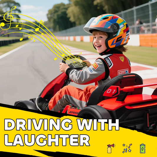 24V Electric Go Kart, 7.5/8.1mph, Drifting Car Battery Powered Ride on Toy with Slow Start, Music, Horn, for 6-12 Years Old