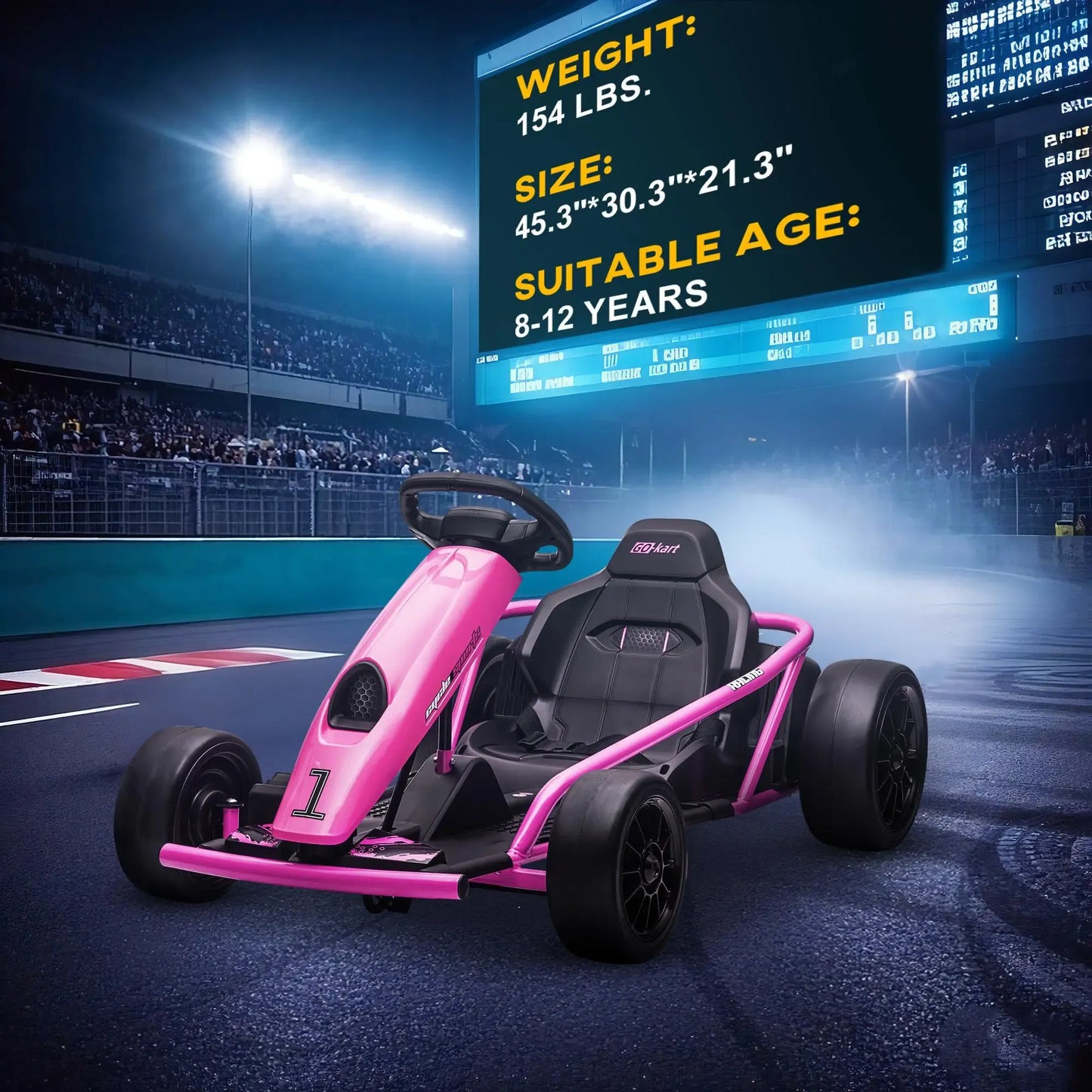 24V Electric Go Kart, 7.5/8.1mph, Drifting Car Battery Powered Ride on Toy with Slow Start, Music, Horn, for 6-12 Years Old