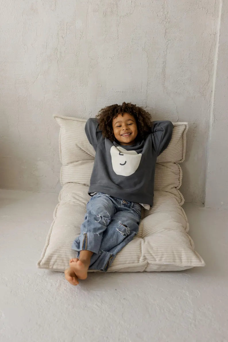 Tufted Corduroy Floor Cushion In Ecru, French Cushion Pillow, Soft Seating Mat, Kids Room Decor, Kindergarten Gift, Summer Outdoor Playset