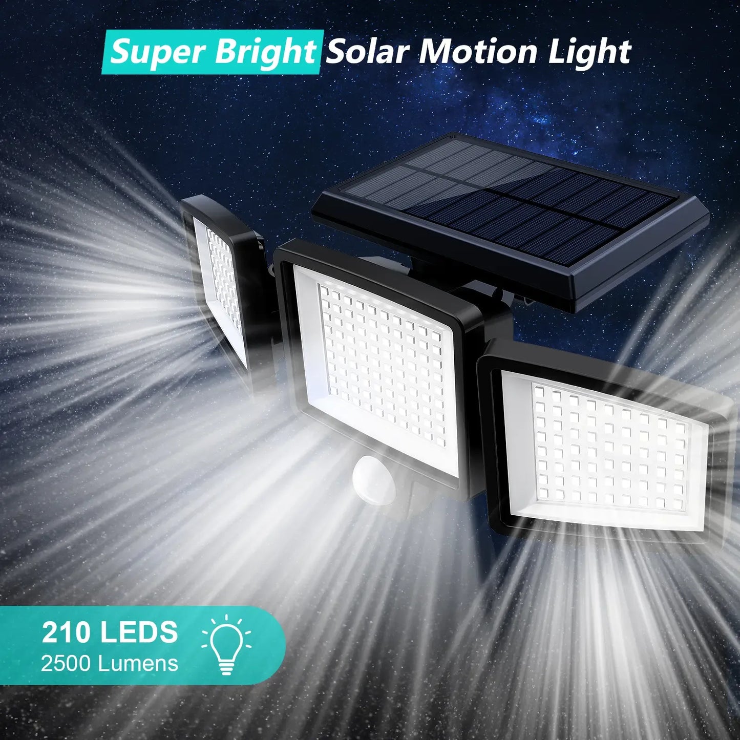 Tuffenough Solar Outdoor Security Lights, 2500LM 210LED 3-Head Dimmable Spotlights with 3 Lighting Modes, IP65 Waterproof, Ideal for Yard, Garage, Porch, Patio, Garden, Farm, Chicken Coop, Barn, Horse Stable & Pool, Perfect Father's Day Gift