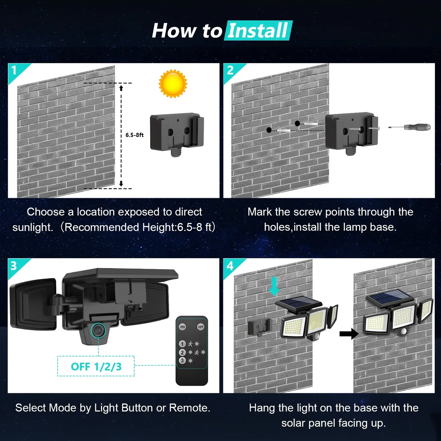 Tuffenough Solar Outdoor Security Lights, 2500LM 210LED 3-Head Dimmable Spotlights with 3 Lighting Modes, IP65 Waterproof, Ideal for Yard, Garage, Porch, Patio, Garden, Farm, Chicken Coop, Barn, Horse Stable & Pool, Perfect Father's Day Gift