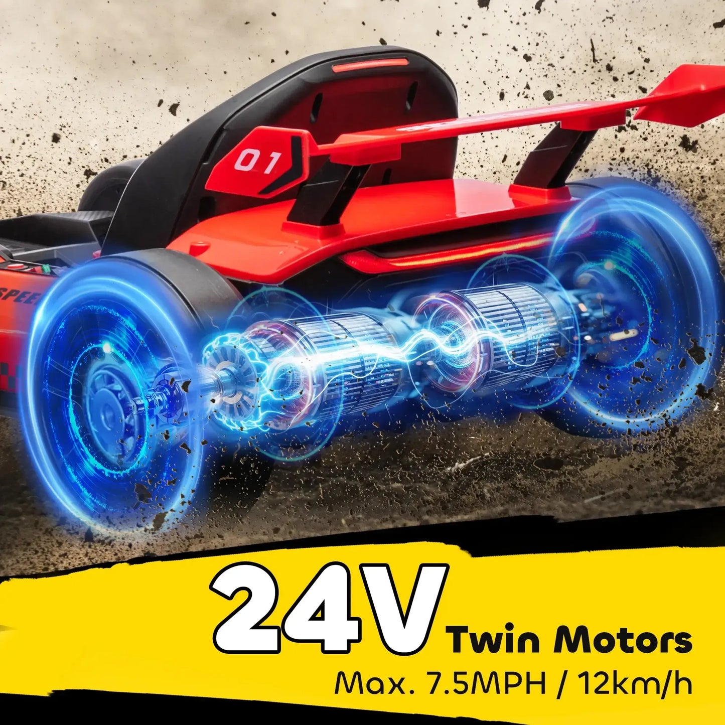 24V Electric Go Kart, 7.5/8.1mph, Drifting Car Battery Powered Ride on Toy with Slow Start, Music, Horn, for 6-12 Years Old