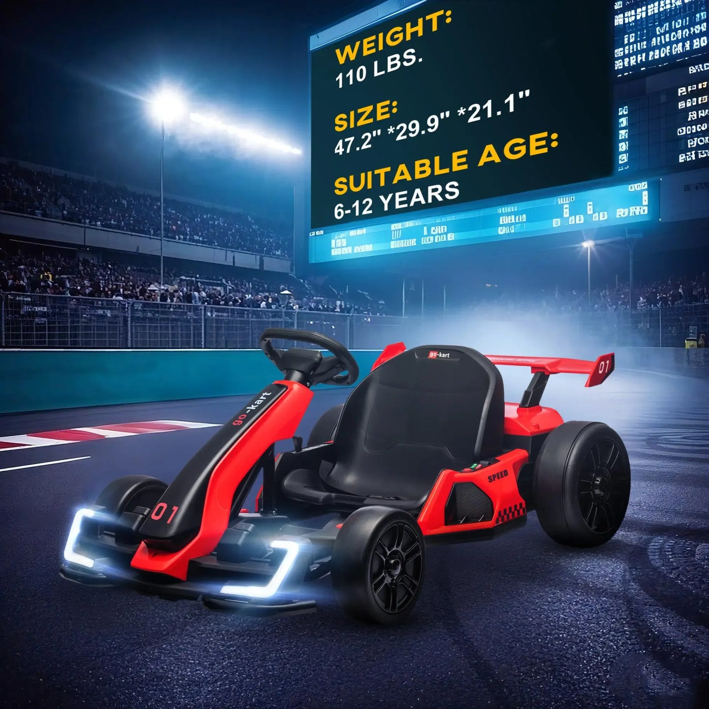24V Electric Go Kart, 7.5/8.1mph, Drifting Car Battery Powered Ride on Toy with Slow Start, Music, Horn, for 6-12 Years Old