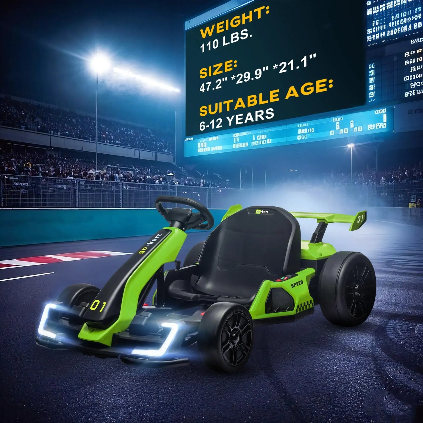 24V Electric Go Kart, 7.5/8.1mph, Drifting Car Battery Powered Ride on Toy with Slow Start, Music, Horn, for 6-12 Years Old
