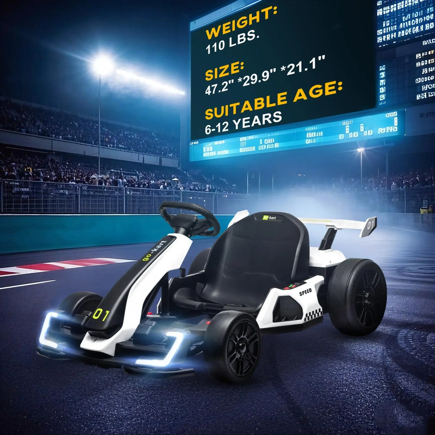 24V Electric Go Kart, 7.5/8.1mph, Drifting Car Battery Powered Ride on Toy with Slow Start, Music, Horn, for 6-12 Years Old