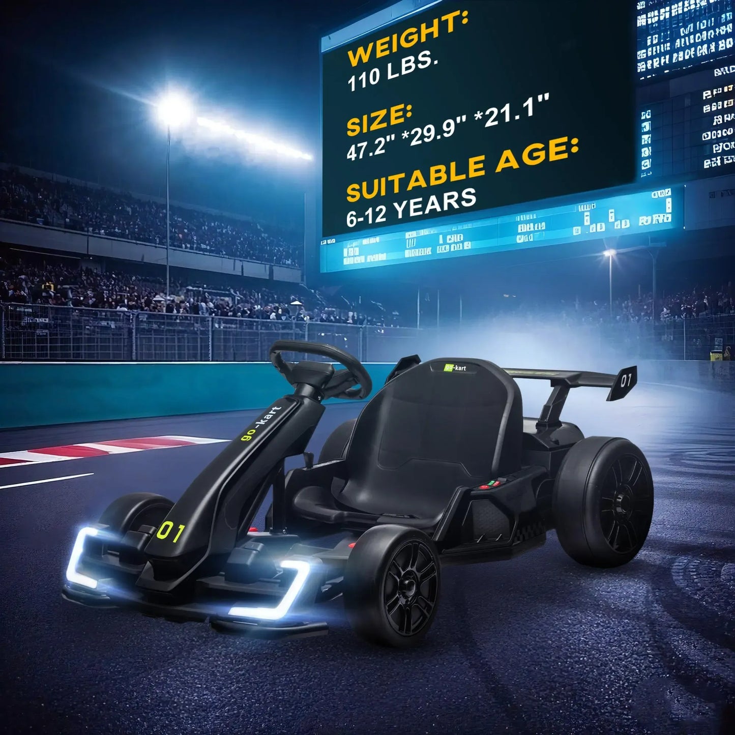 24V Electric Go Kart, 7.5/8.1mph, Drifting Car Battery Powered Ride on Toy with Slow Start, Music, Horn, for 6-12 Years Old
