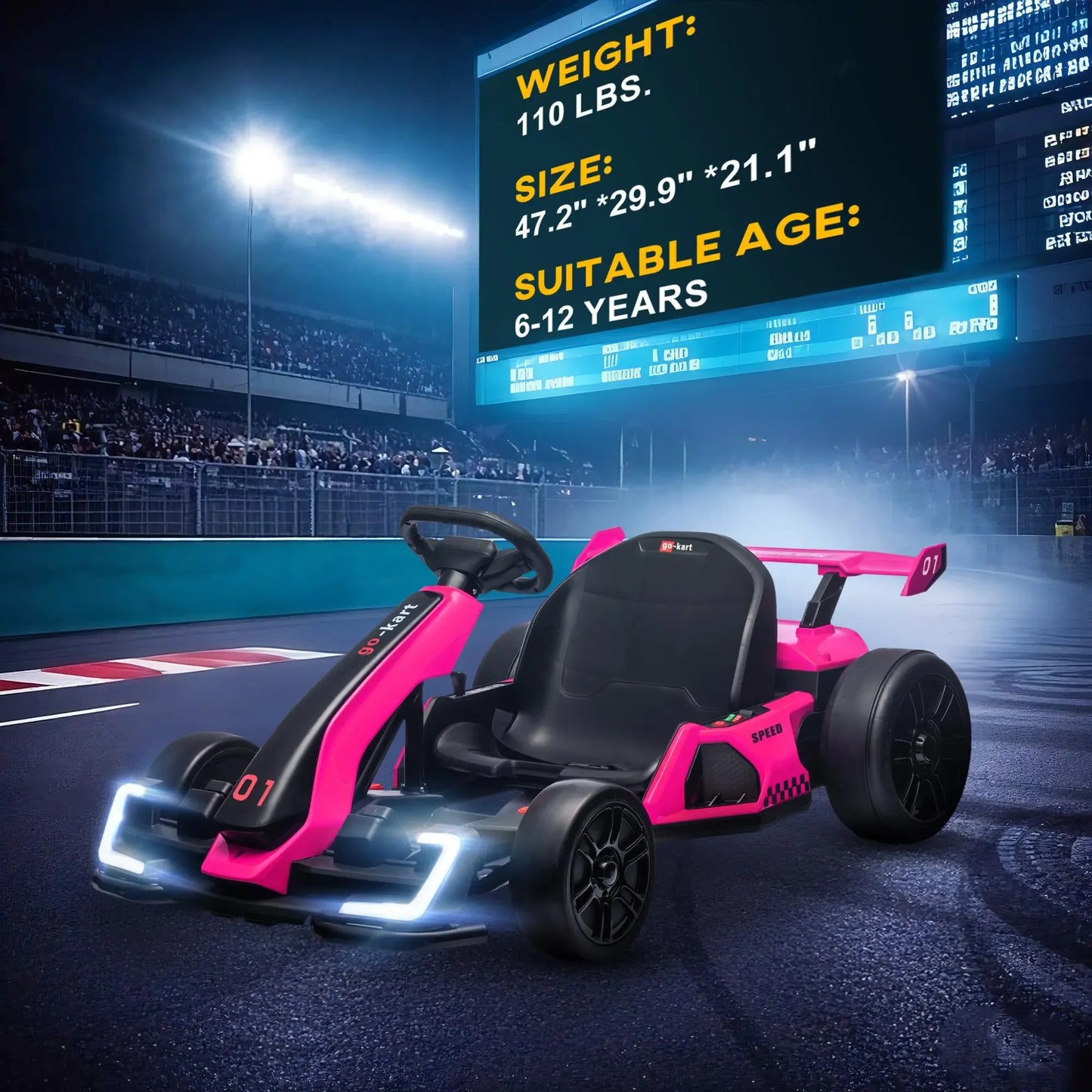 24V Electric Go Kart, 7.5/8.1mph, Drifting Car Battery Powered Ride on Toy with Slow Start, Music, Horn, for 6-12 Years Old