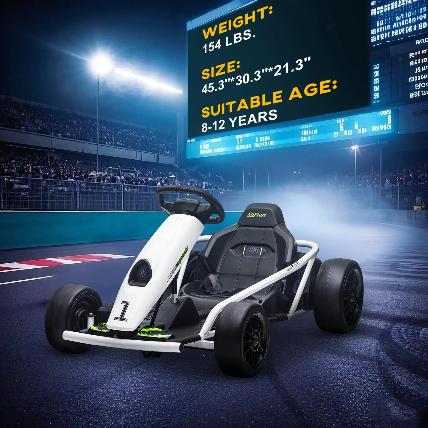 24V Electric Go Kart, 7.5/8.1mph, Drifting Car Battery Powered Ride on Toy with Slow Start, Music, Horn, for 6-12 Years Old