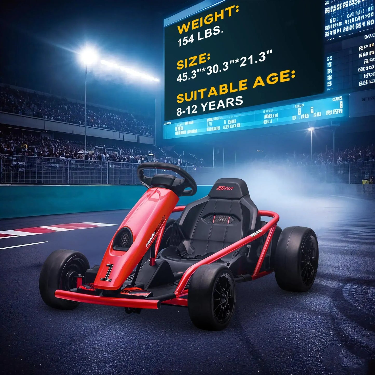 24V Electric Go Kart, 7.5/8.1mph, Drifting Car Battery Powered Ride on Toy with Slow Start, Music, Horn, for 6-12 Years Old