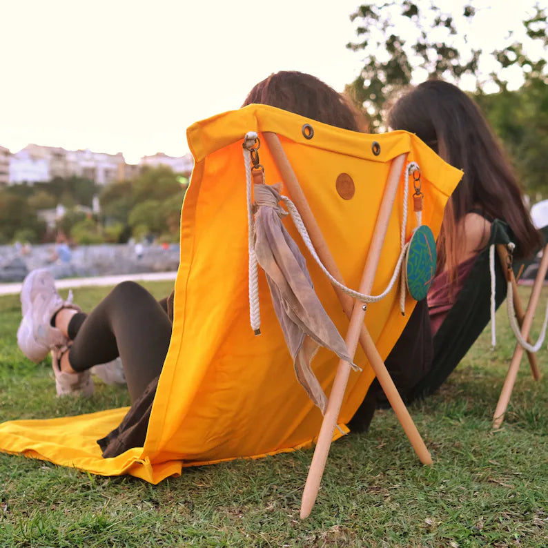 Yellow Beach Lounger Chair: Portable Folding Sunbed with Beech Wood Legs