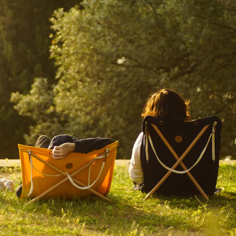 Yellow Beach Lounger Chair: Portable Folding Sunbed with Beech Wood Legs