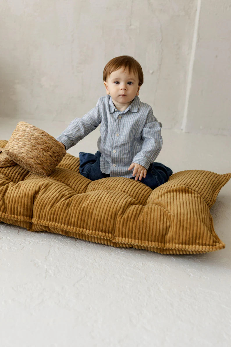 Tufted Corduroy Floor Cushion In Ecru, French Cushion Pillow, Soft Seating Mat, Kids Room Decor, Kindergarten Gift, Summer Outdoor Playset