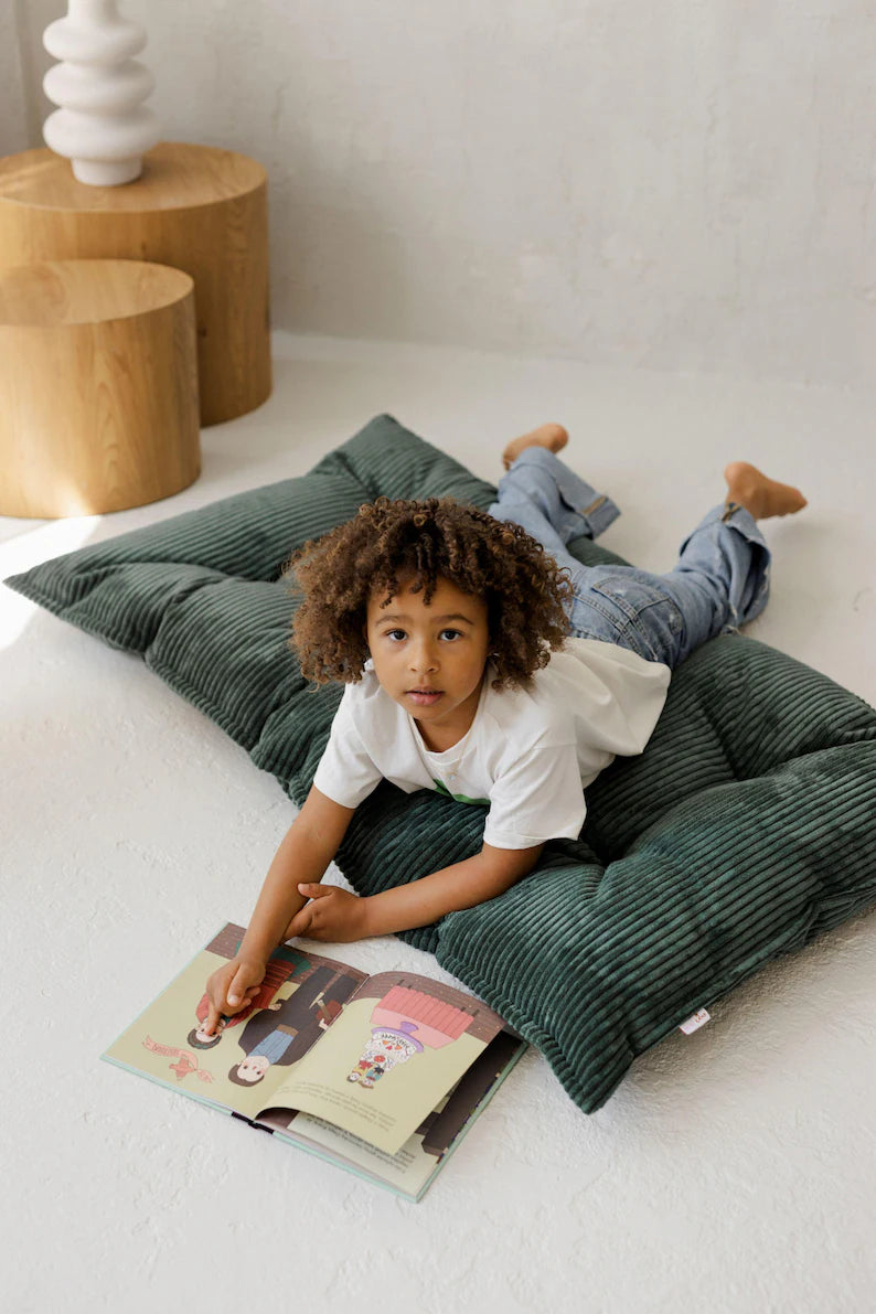 Tufted Corduroy Floor Cushion In Ecru, French Cushion Pillow, Soft Seating Mat, Kids Room Decor, Kindergarten Gift, Summer Outdoor Playset