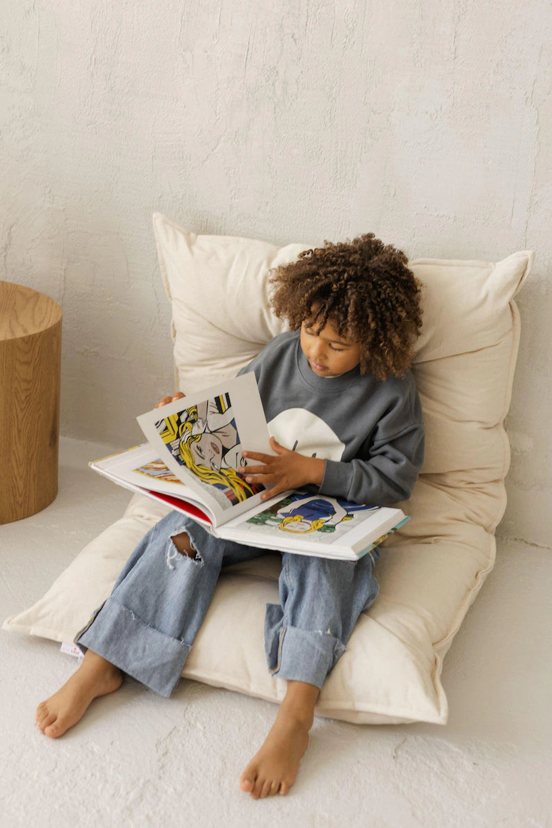 Tufted Corduroy Floor Cushion In Ecru, French Cushion Pillow, Soft Seating Mat, Kids Room Decor, Kindergarten Gift, Summer Outdoor Playset